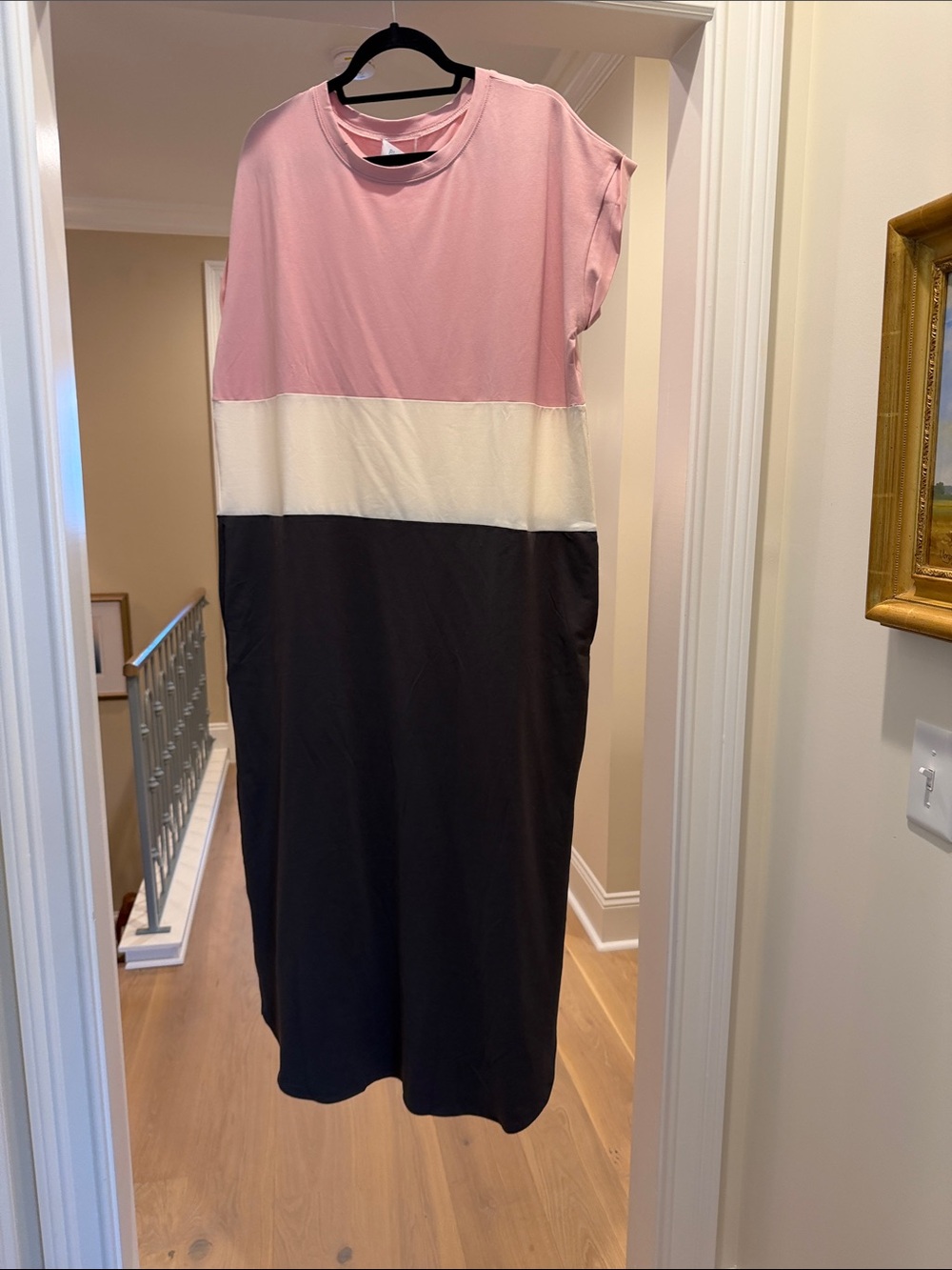 Bluivy Colorblock Pink, Cream & grey maxi Dress(bw)